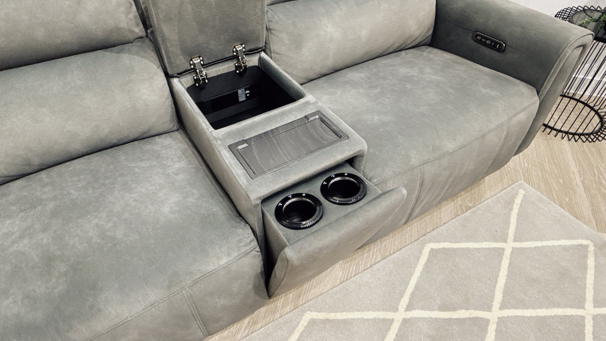 Sofology Ravello Fabric 2.5 Power Recliner, Power Headrest & Console in Flecked Mineral
