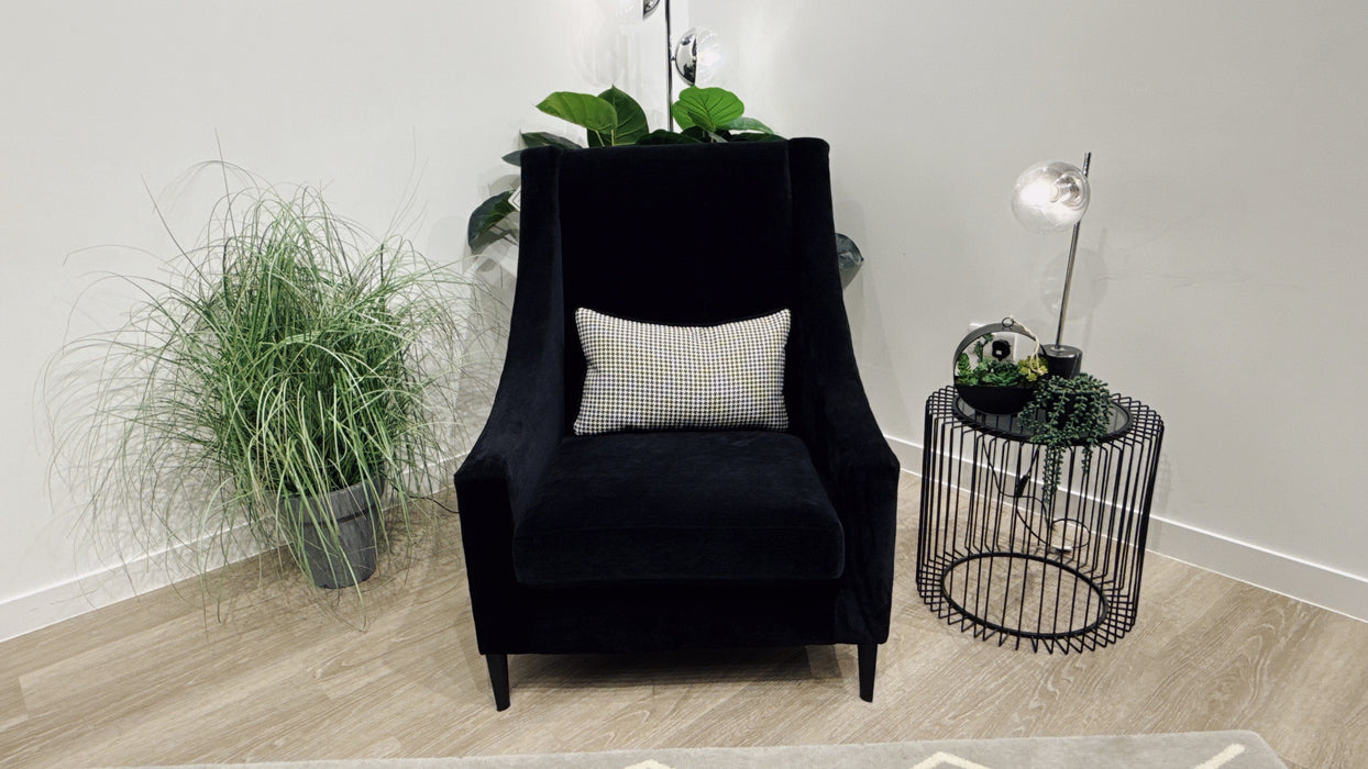Sofology Atelier Fabric Accent Chair in Soft Chenille Ebony/Houndstooth Designer Monochrome