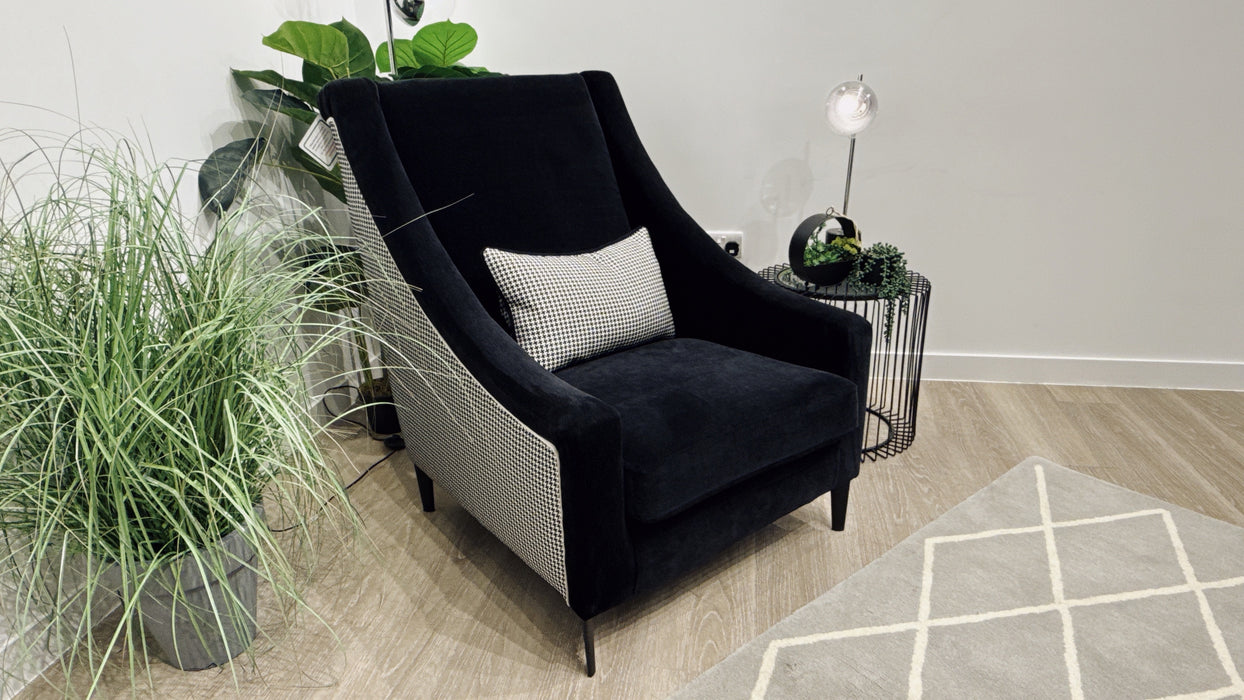 Sofology Atelier Fabric Accent Chair in Soft Chenille Ebony/Houndstooth Designer Monochrome