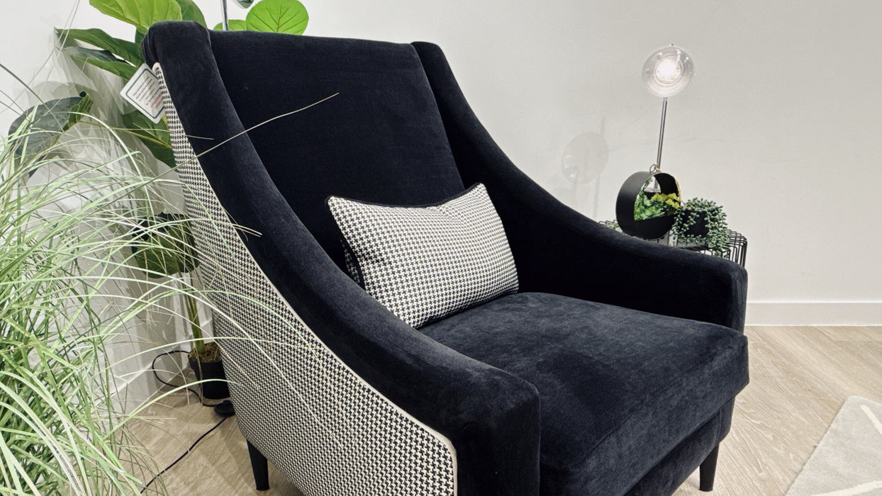 Sofology Atelier Fabric Accent Chair in Soft Chenille Ebony/Houndstooth Designer Monochrome