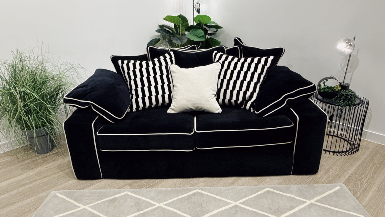 Sofology Atelier 3 Seater Pillow Back in Chenille Ebony Mix With Pearl Contrast Piping