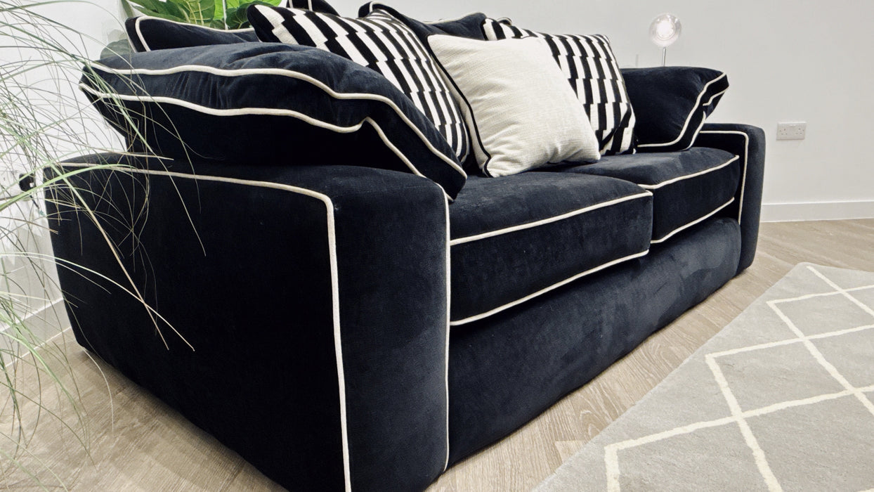 Sofology Atelier 3 Seater Pillow Back in Chenille Ebony Mix With Pearl Contrast Piping