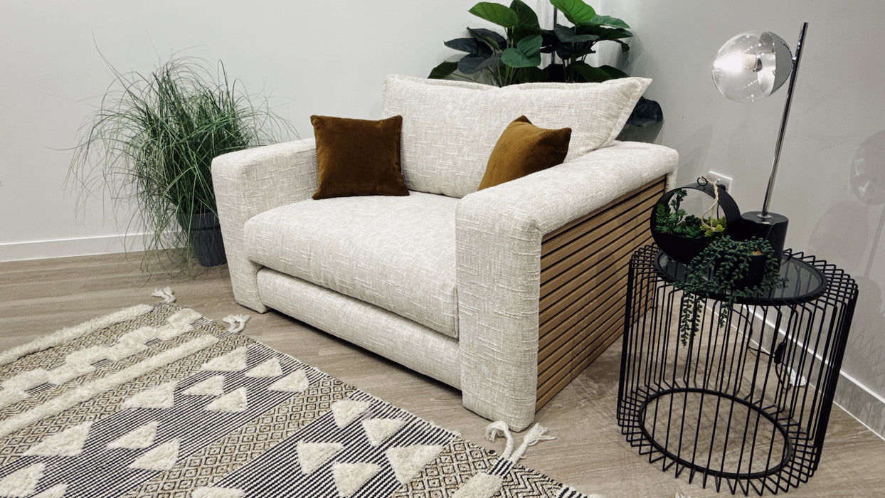 Sofology Cove  Fabric Loveseat Light Wood Panel in Artisan Chenille Ecru Mix