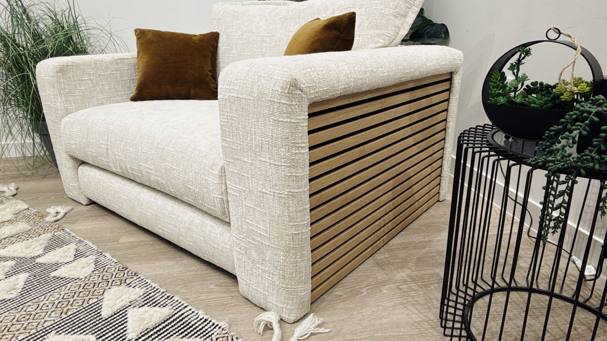 Sofology Cove  Fabric Loveseat Light Wood Panel in Artisan Chenille Ecru Mix