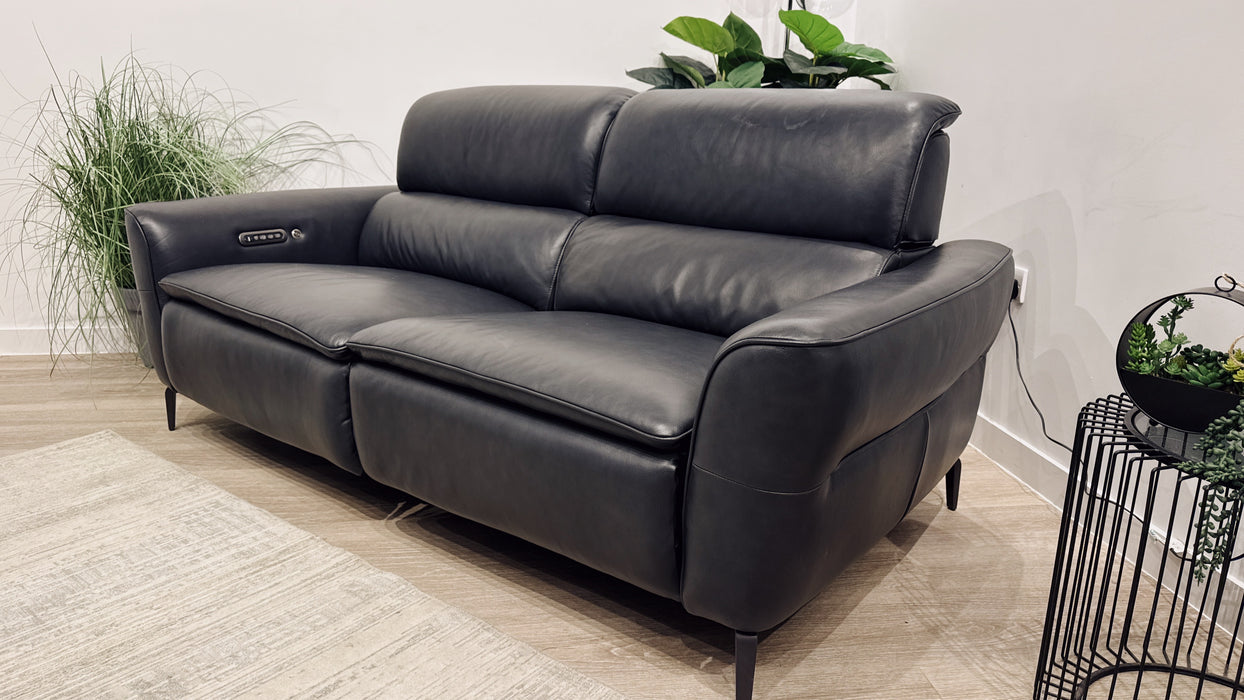Sofology Viento 2.5 Seater Leather Power Recliner, Power Headrest, Lumbar & Heated Seats in Navy