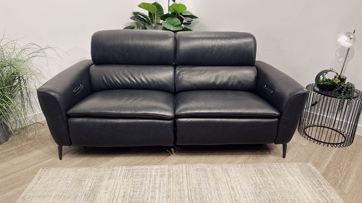 Sofology Viento 2.5 Seater Leather Power Recliner, Power Headrest, Lumbar & Heated Seats in Navy