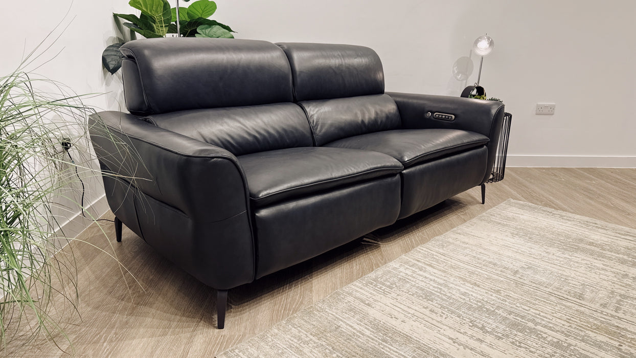Sofology Viento 2.5 Seater Leather Power Recliner, Power Headrest, Lumbar & Heated Seats in Navy