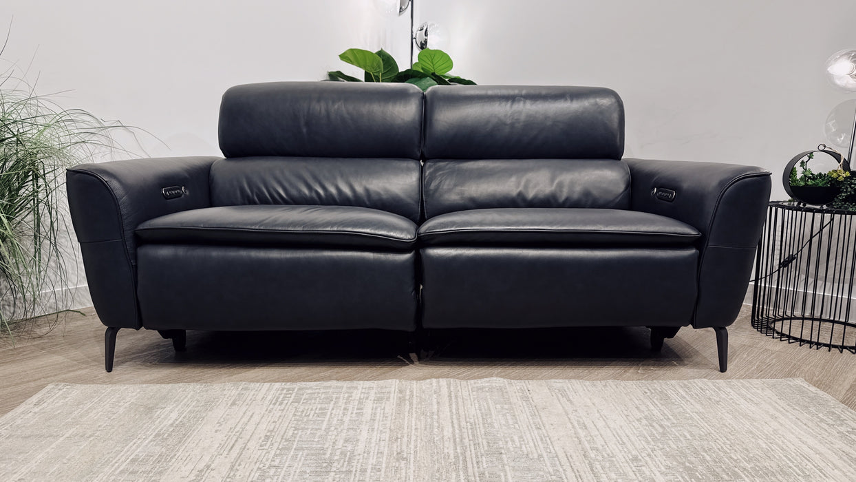 Sofology Viento 2.5 Seater Leather Power Recliner, Power Headrest, Lumbar & Heated Seats in Navy
