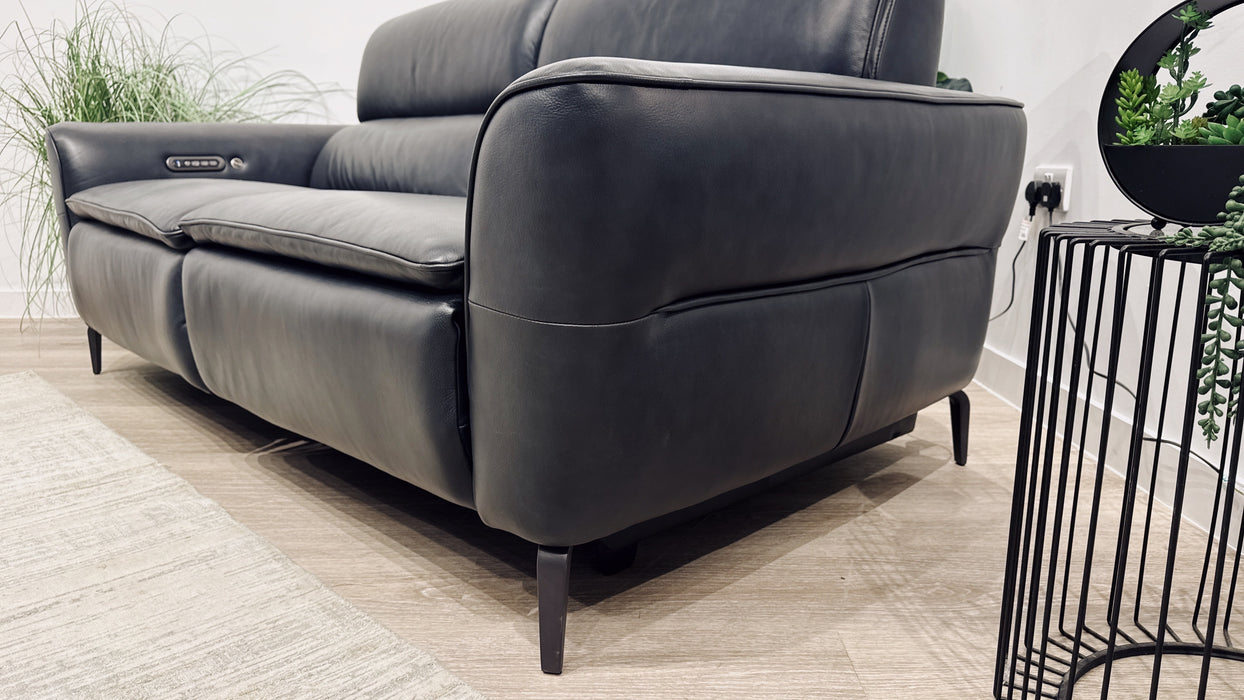 Sofology Viento 2.5 Seater Leather Power Recliner, Power Headrest, Lumbar & Heated Seats in Navy