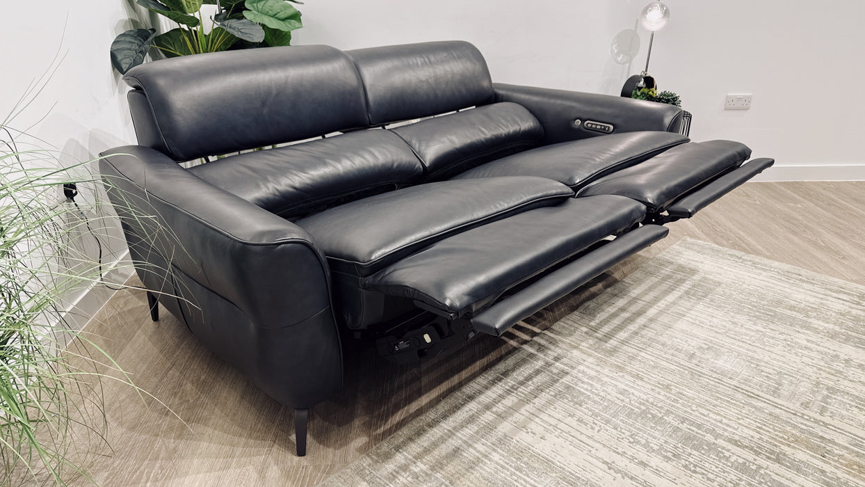 Sofology Viento 2.5 Seater Leather Power Recliner, Power Headrest, Lumbar & Heated Seats in Navy