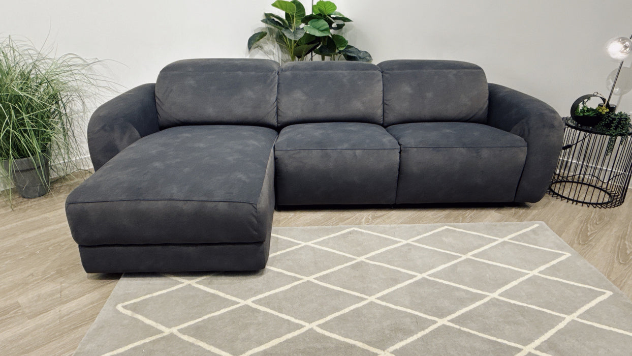 Sofology Drift Fabric 4 Seater Chaise + Power Recliner with Power Headrest in Flecked Charcoal