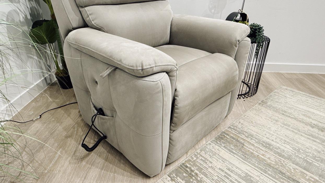 Sofology Ripley Fabric Rise & Tilt Recliner Chair + Heated Seats in Nubuck Feel Light Grey