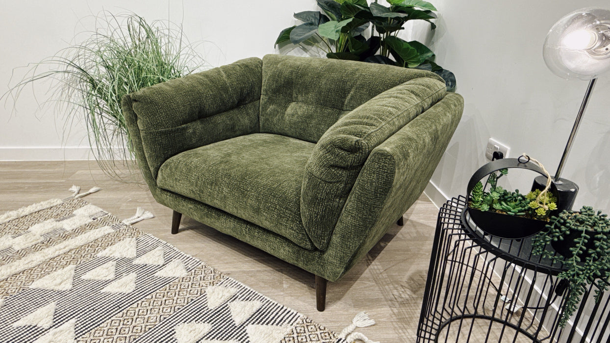 Sofology Hygge Fabric Loveseat in Heavy Textured Chenille Olive