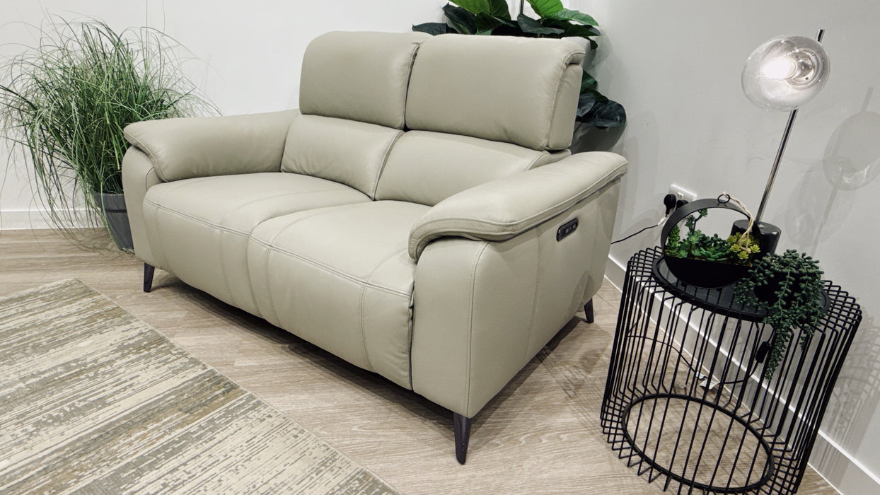 Sofology Bailey Leather 2 Seater Power Recliner/Headrest in Trusty Embossed Light Grey