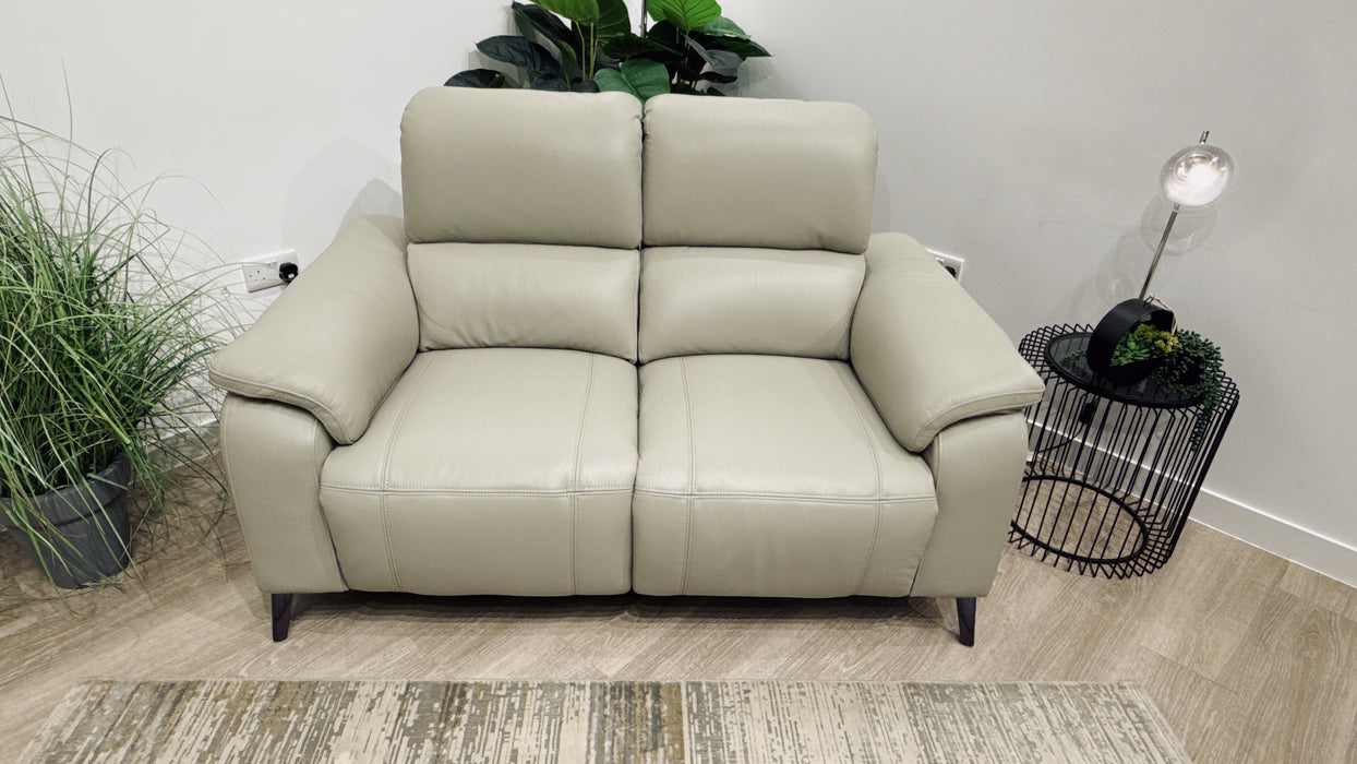 Sofology Bailey Leather 2 Seater Power Recliner/Headrest in Trusty Embossed Light Grey