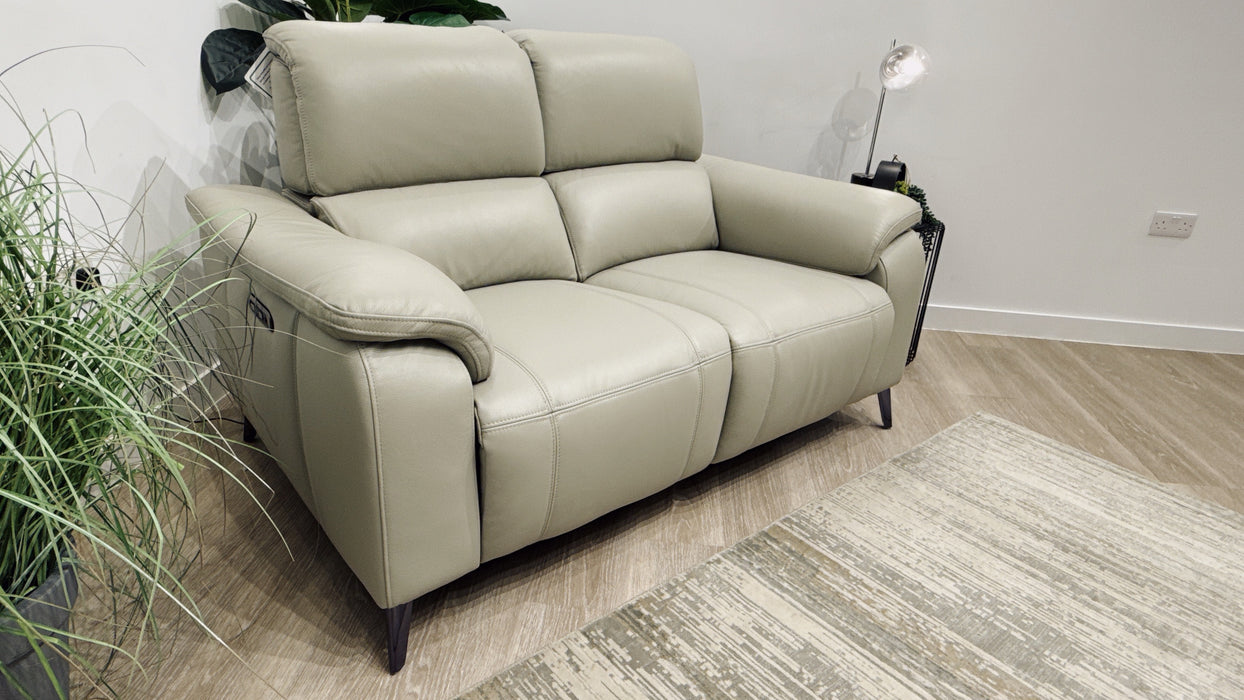 Sofology Bailey Leather 2 Seater Power Recliner/Headrest in Trusty Embossed Light Grey