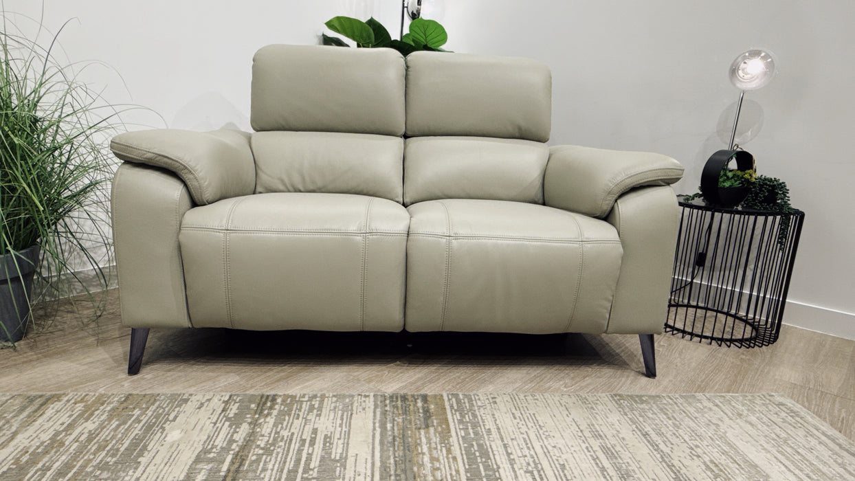 Sofology Bailey Leather 2 Seater Power Recliner/Headrest in Trusty Embossed Light Grey