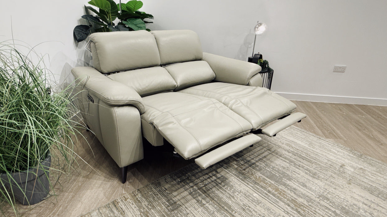 Sofology Bailey Leather 2 Seater Power Recliner/Headrest in Trusty Embossed Light Grey