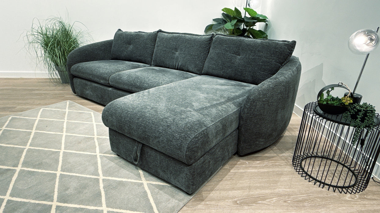 Sofology Portobello 3 Seater Chaise with Sofabed + Storage in Chenille Charcoal