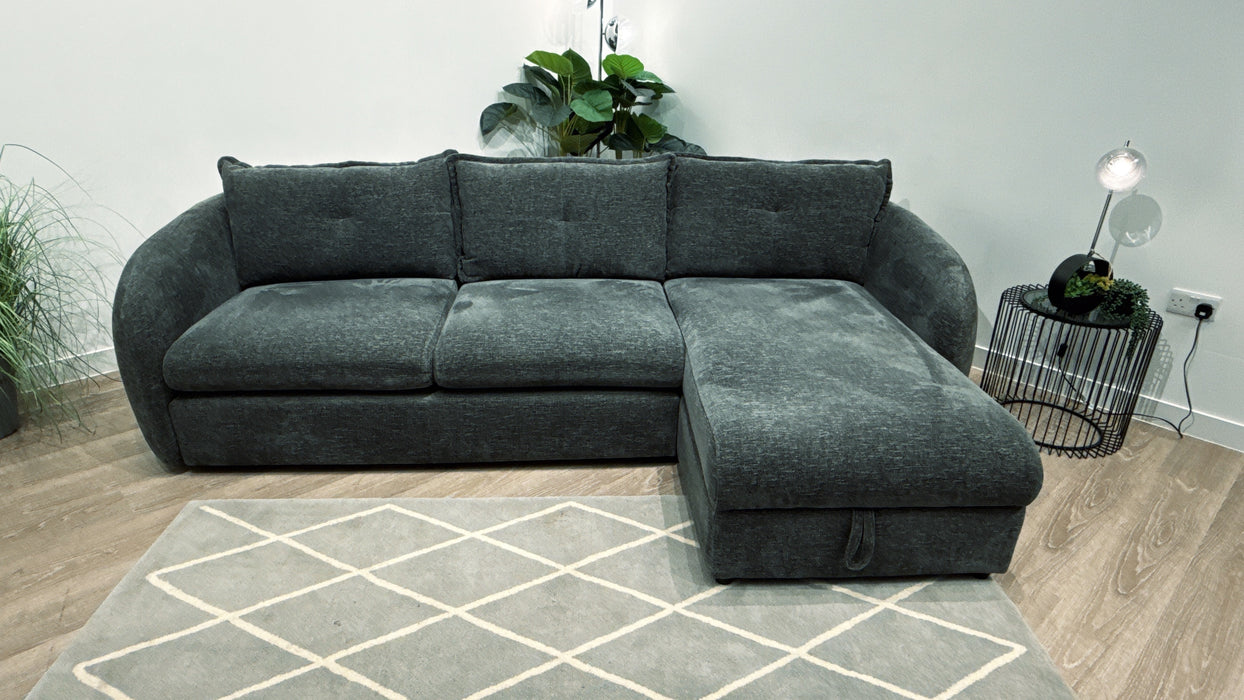Sofology Portobello 3 Seater Chaise with Sofabed + Storage in Chenille Charcoal