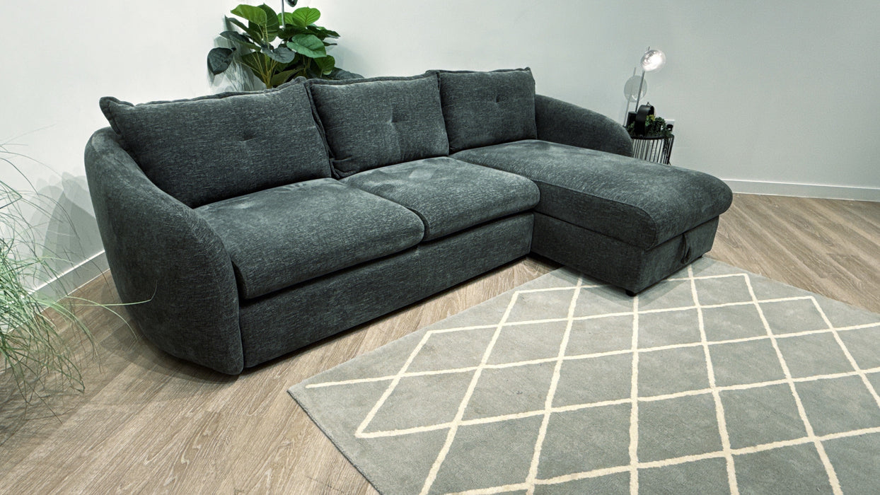 Sofology Portobello 3 Seater Chaise with Sofabed + Storage in Chenille Charcoal