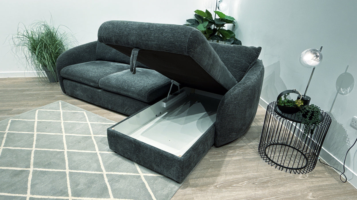 Sofology Portobello 3 Seater Chaise with Sofabed + Storage in Chenille Charcoal