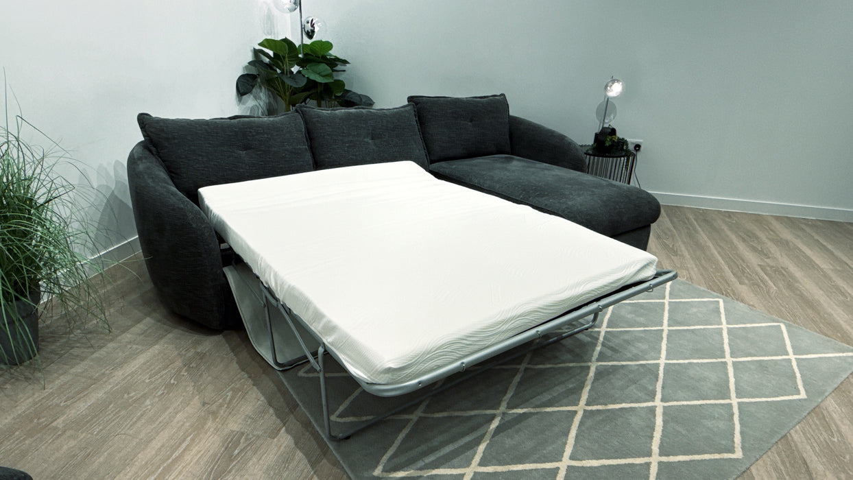 Sofology Portobello 3 Seater Chaise with Sofabed + Storage in Chenille Charcoal