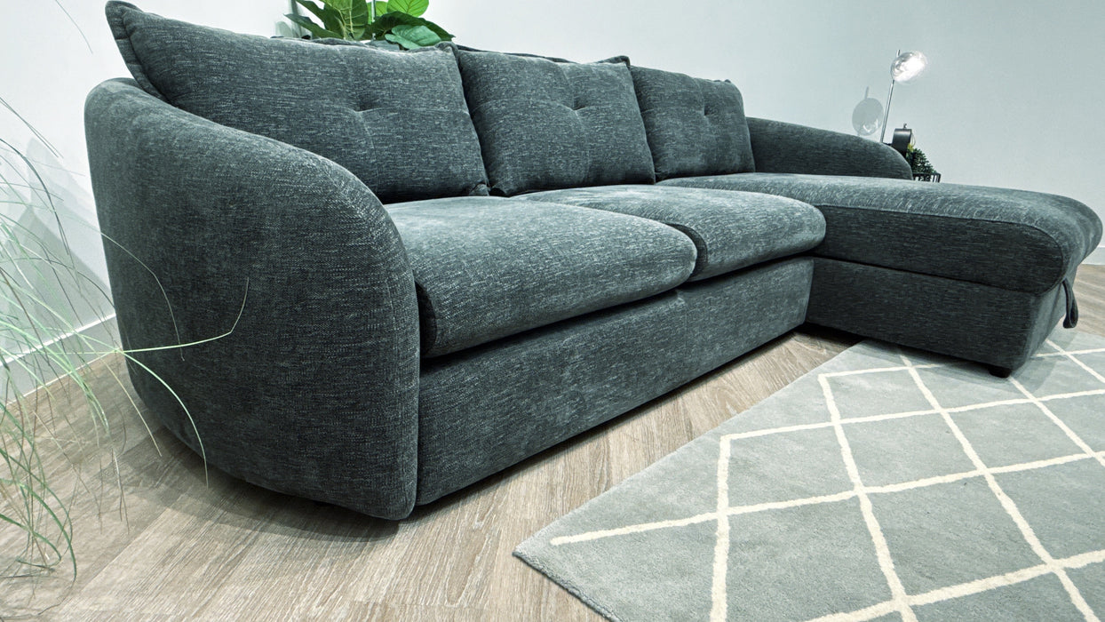 Sofology Portobello 3 Seater Chaise with Sofabed + Storage in Chenille Charcoal