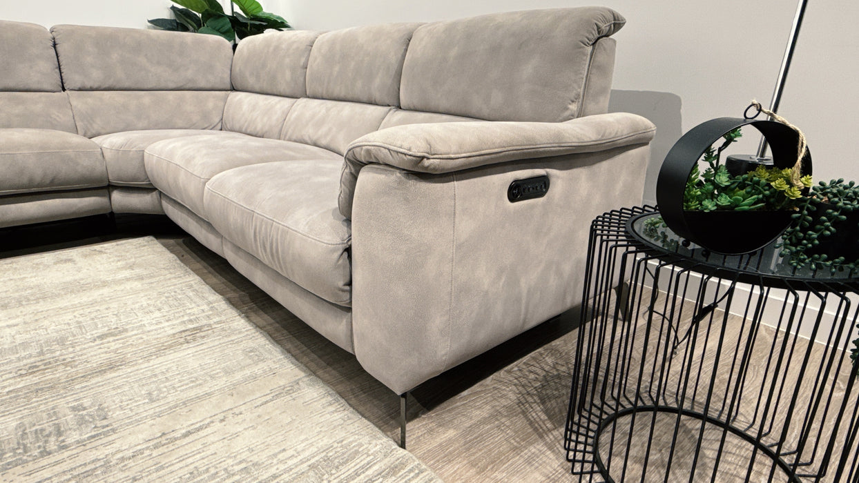 Sofology Illinois 1 Corner 2 Power Recliner with Power Headrest Fabric Sofa in Mottle Fabric Marble