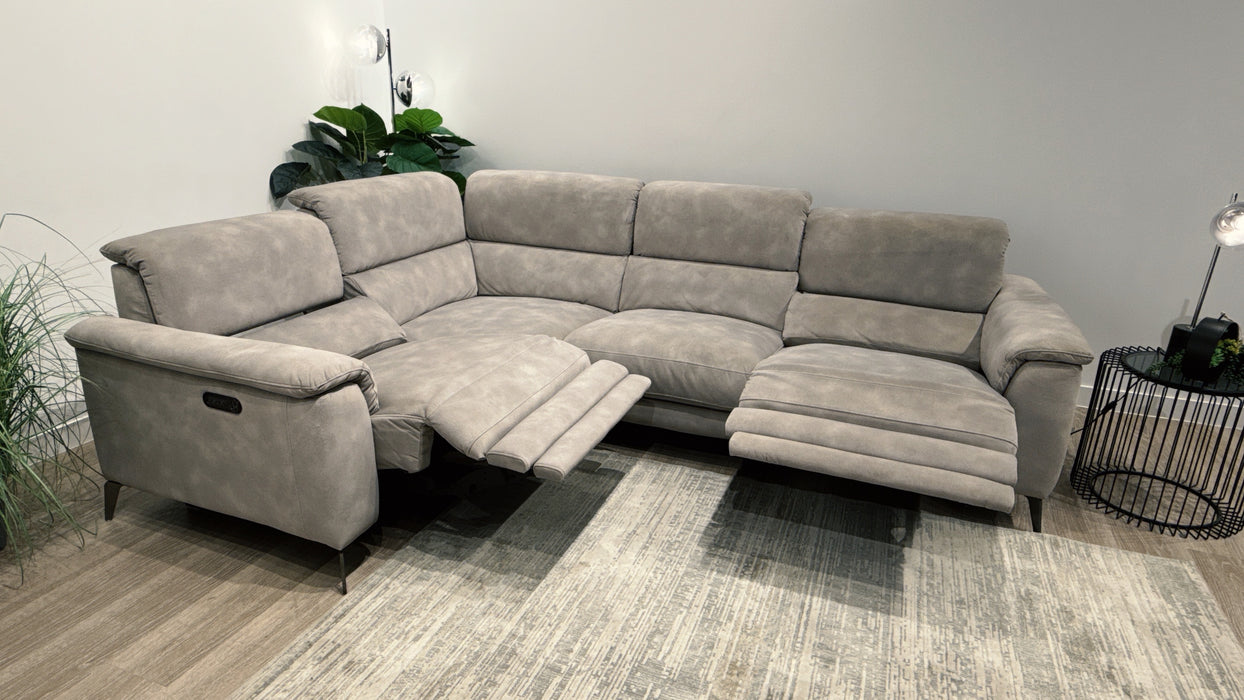 Sofology Illinois 1 Corner 2 Power Recliner with Power Headrest Fabric Sofa in Mottle Fabric Marble