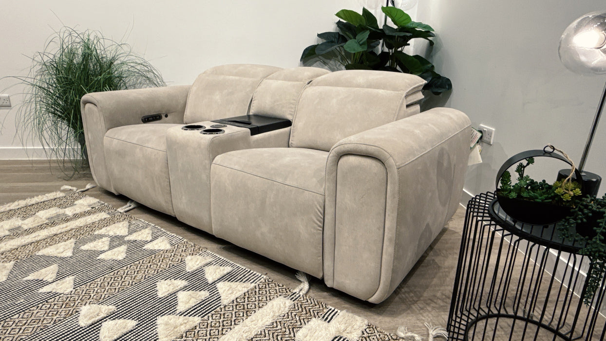 Sofology Premiere 2 Seater Leather Sofa,Smart Console Power Recliner, Power Headrest + Heated Seats