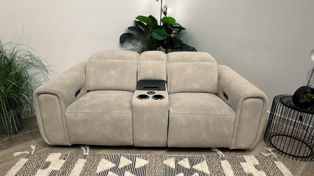 Sofology Premiere 2 Seater Leather Sofa,Smart Console Power Recliner, Power Headrest + Heated Seats