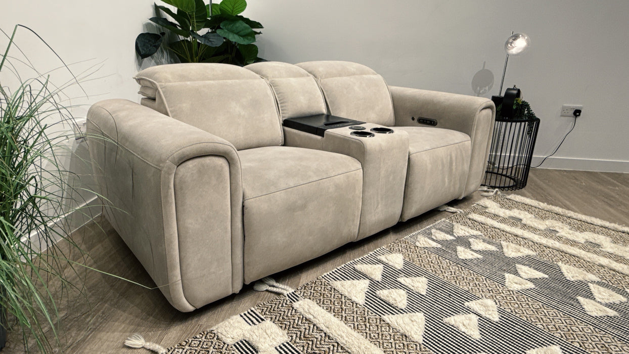 Sofology Premiere 2 Seater Leather Sofa,Smart Console Power Recliner, Power Headrest + Heated Seats