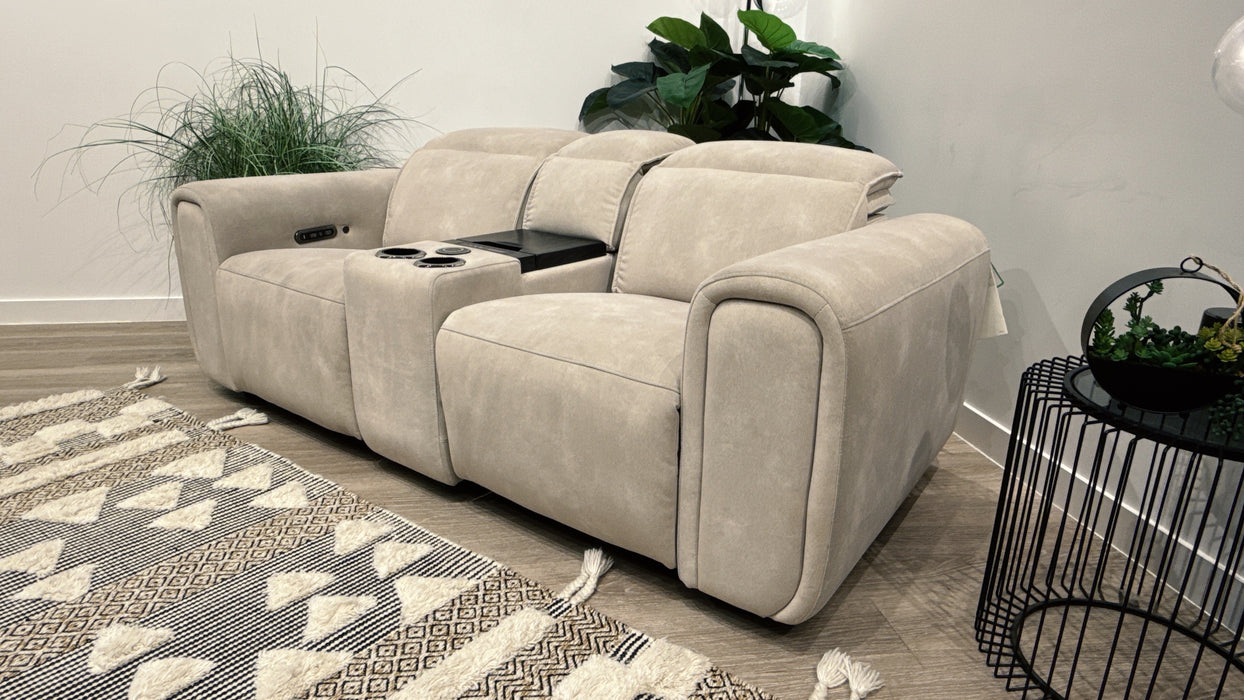 Sofology Premiere 2 Seater Fabric Power Recliner, Smart Console,Power Headrest & Heated Seats