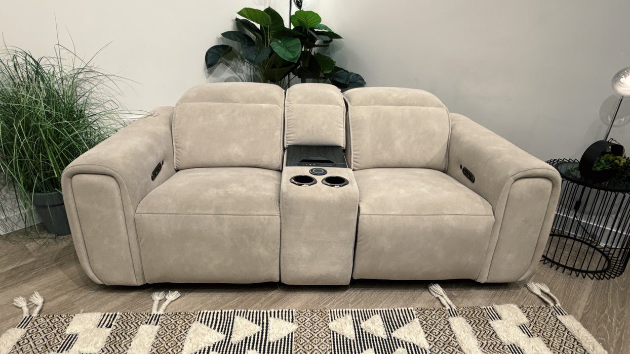 Sofology Premiere 2 Seater Fabric Power Recliner, Smart Console,Power Headrest & Heated Seats