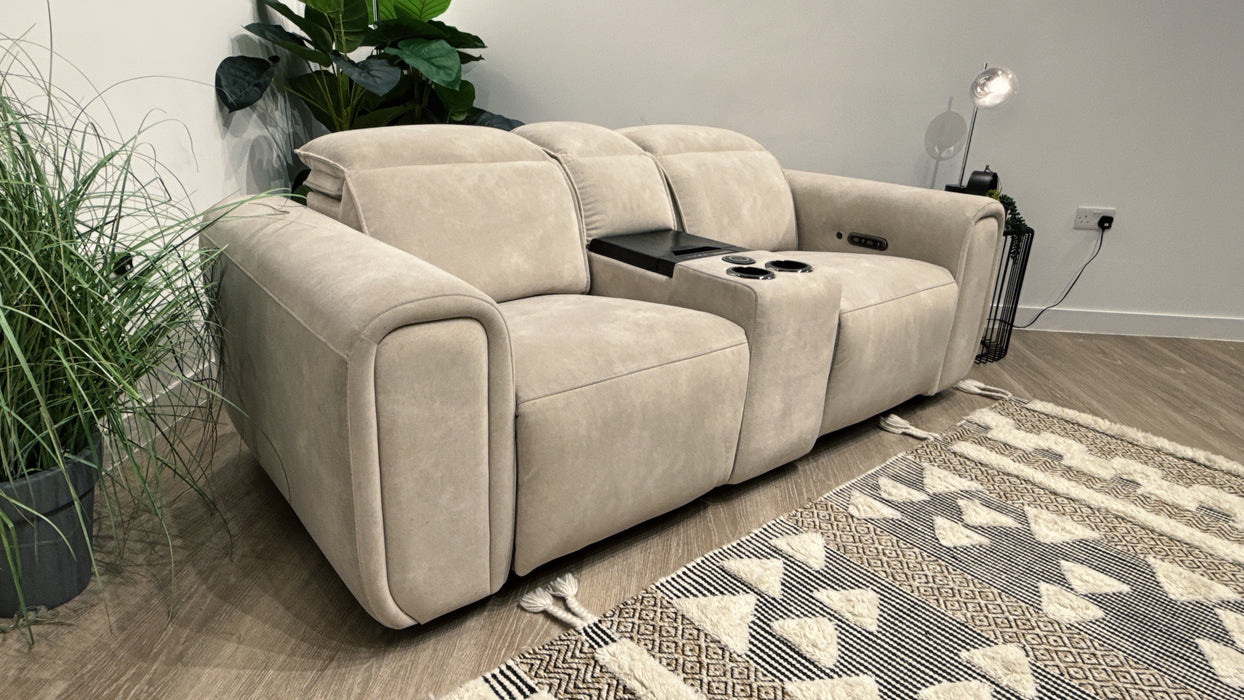 Sofology Premiere 2 Seater Fabric Power Recliner, Smart Console,Power Headrest & Heated Seats