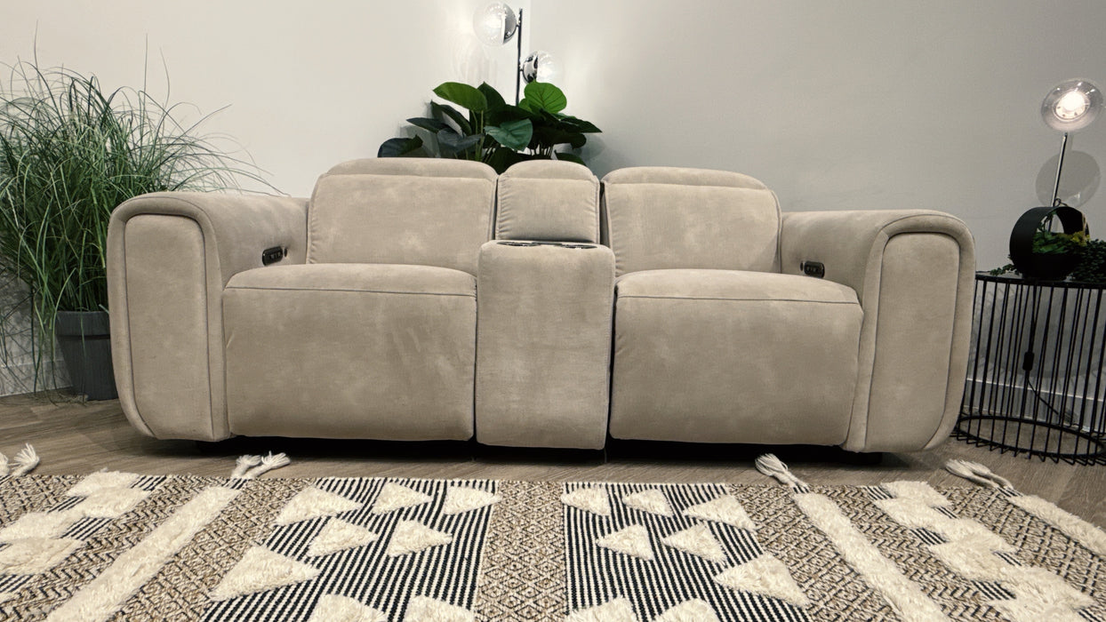 Sofology Premiere 2 Seater Fabric Power Recliner, Smart Console,Power Headrest & Heated Seats