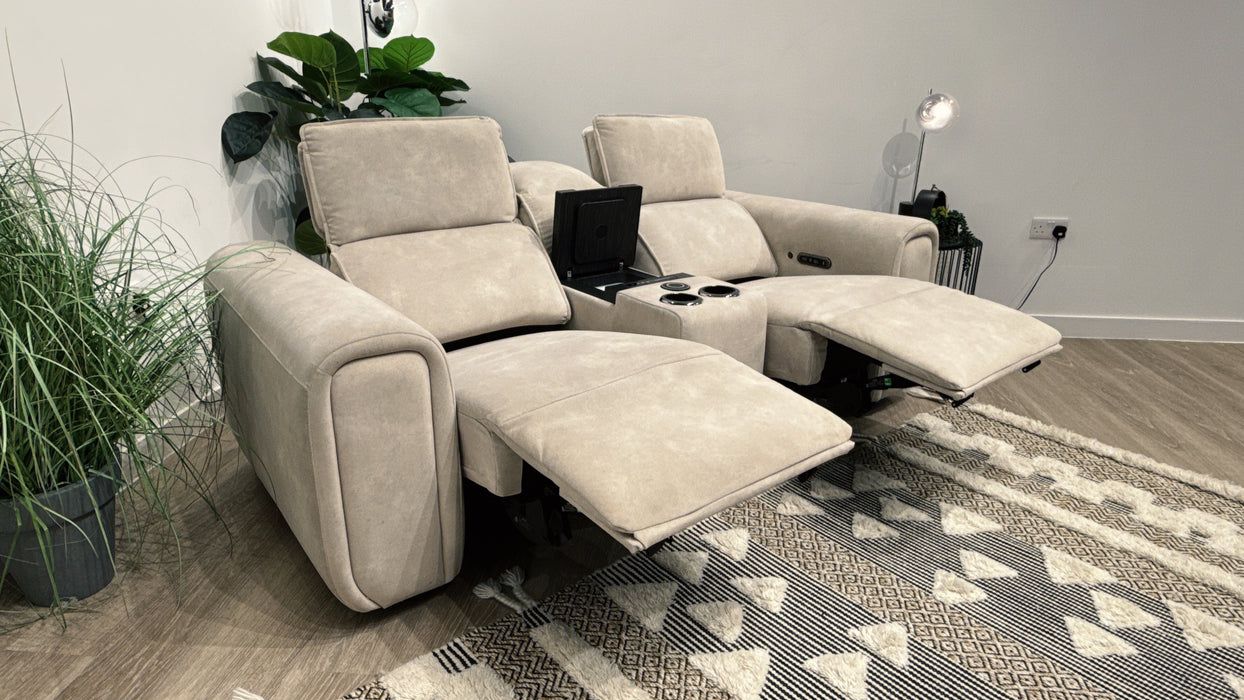 Sofology Premiere 2 Seater Fabric Power Recliner, Smart Console,Power Headrest & Heated Seats