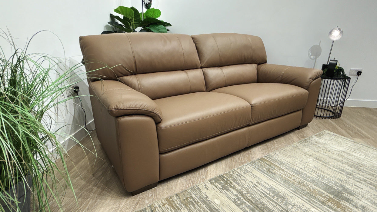 Sofology Santina 3 Seater Leather Sofa in Trusty Matt Mushroom