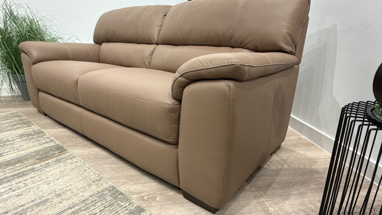 Sofology Santina 3 Seater Leather Sofa in Trusty Matt Mushroom