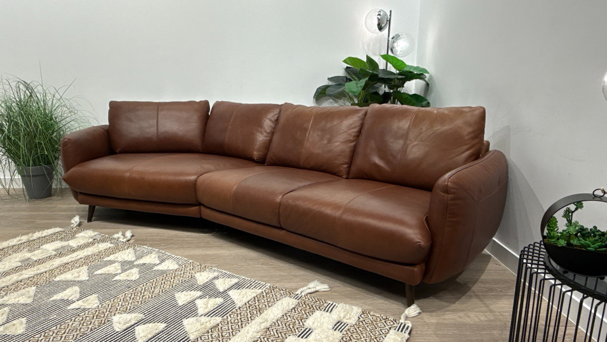 Sofology Adler Leather 4 Seater Asymmetric in Relaxed Soft Brown
