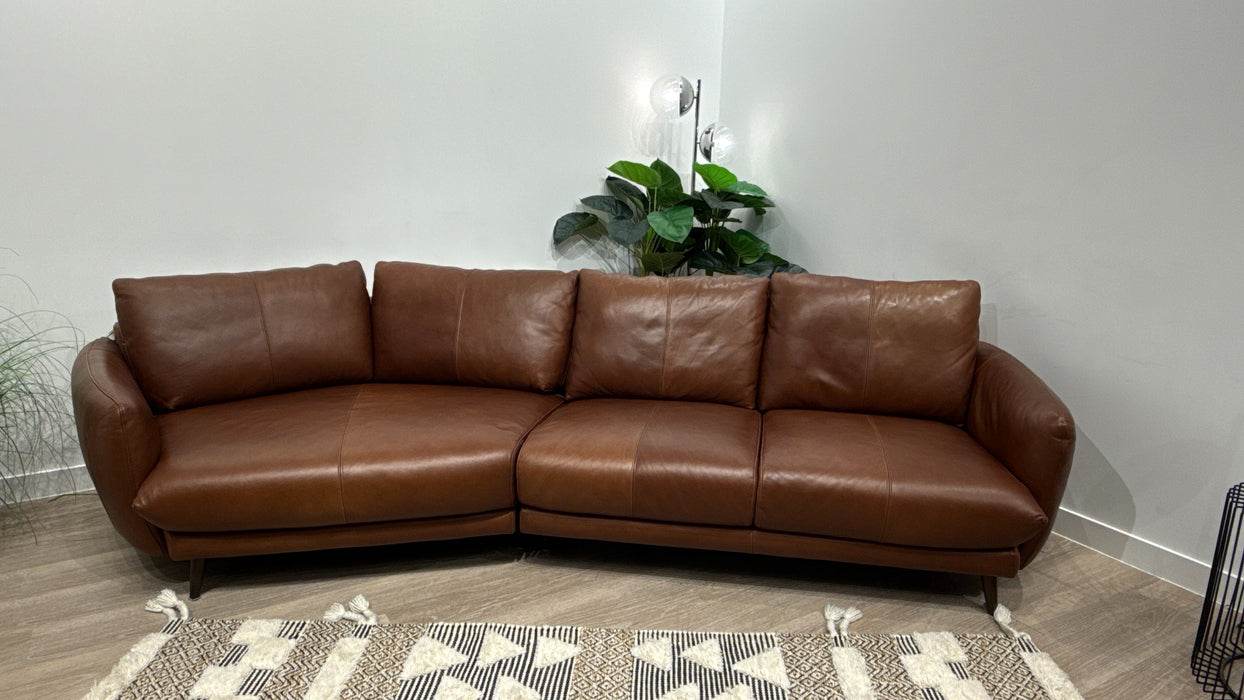 Sofology Adler Leather 4 Seater Asymmetric in Relaxed Soft Brown