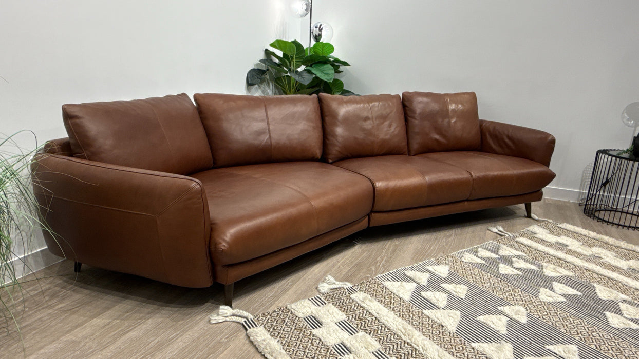 Sofology Adler Leather 4 Seater Asymmetric in Relaxed Soft Brown
