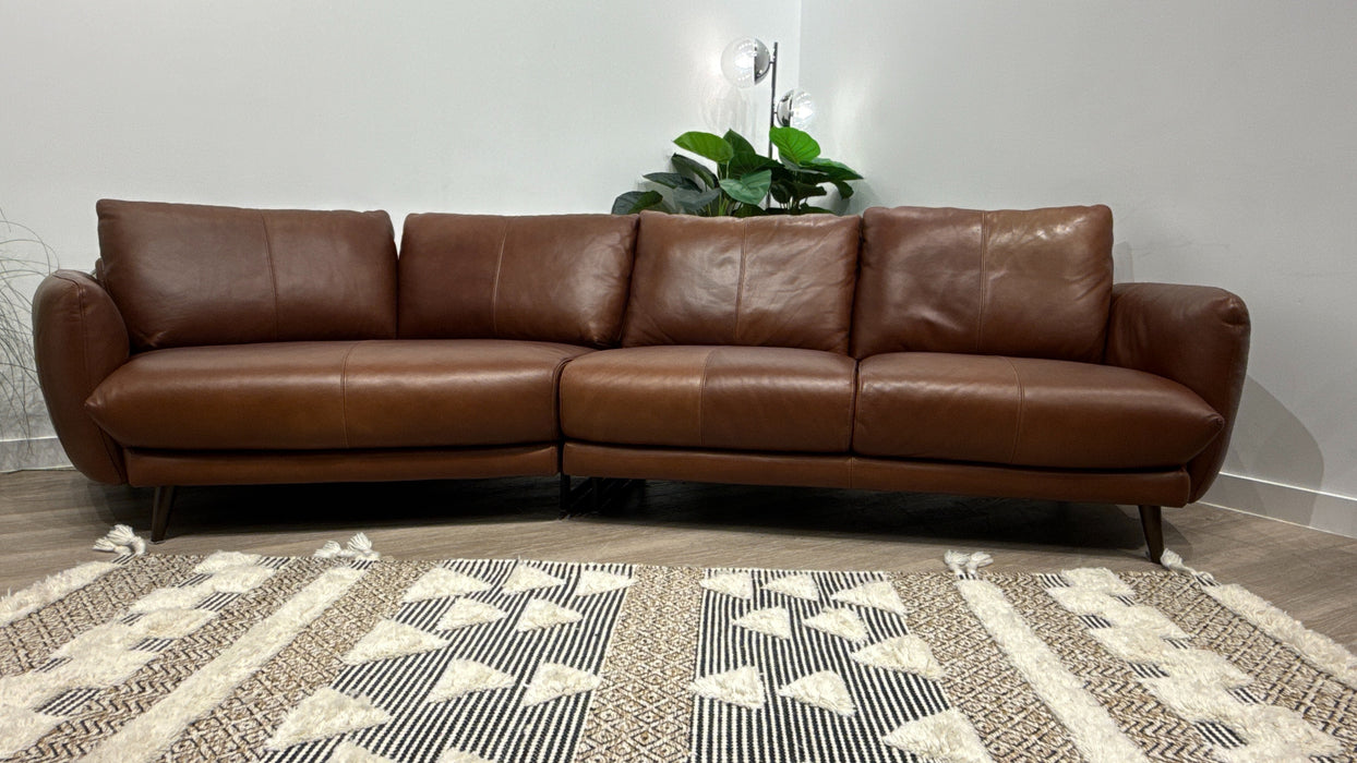 Sofology Adler Leather 4 Seater Asymmetric in Relaxed Soft Brown