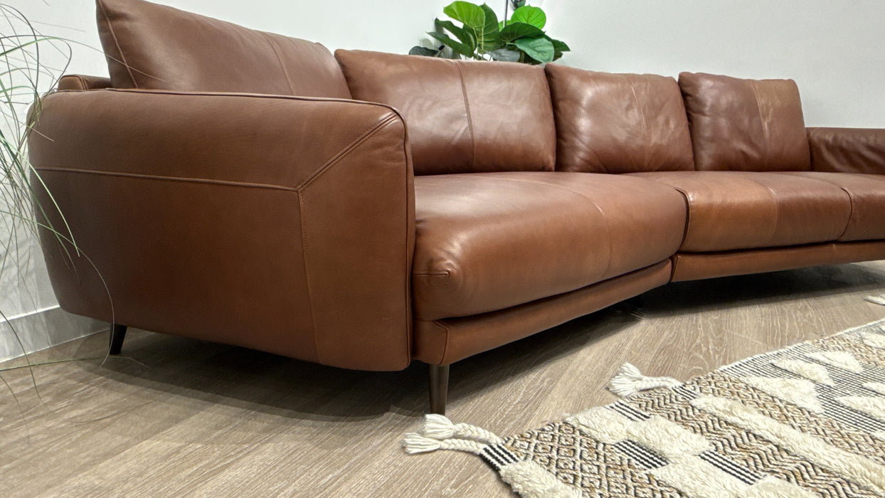 Sofology Adler Leather 4 Seater Asymmetric in Relaxed Soft Brown