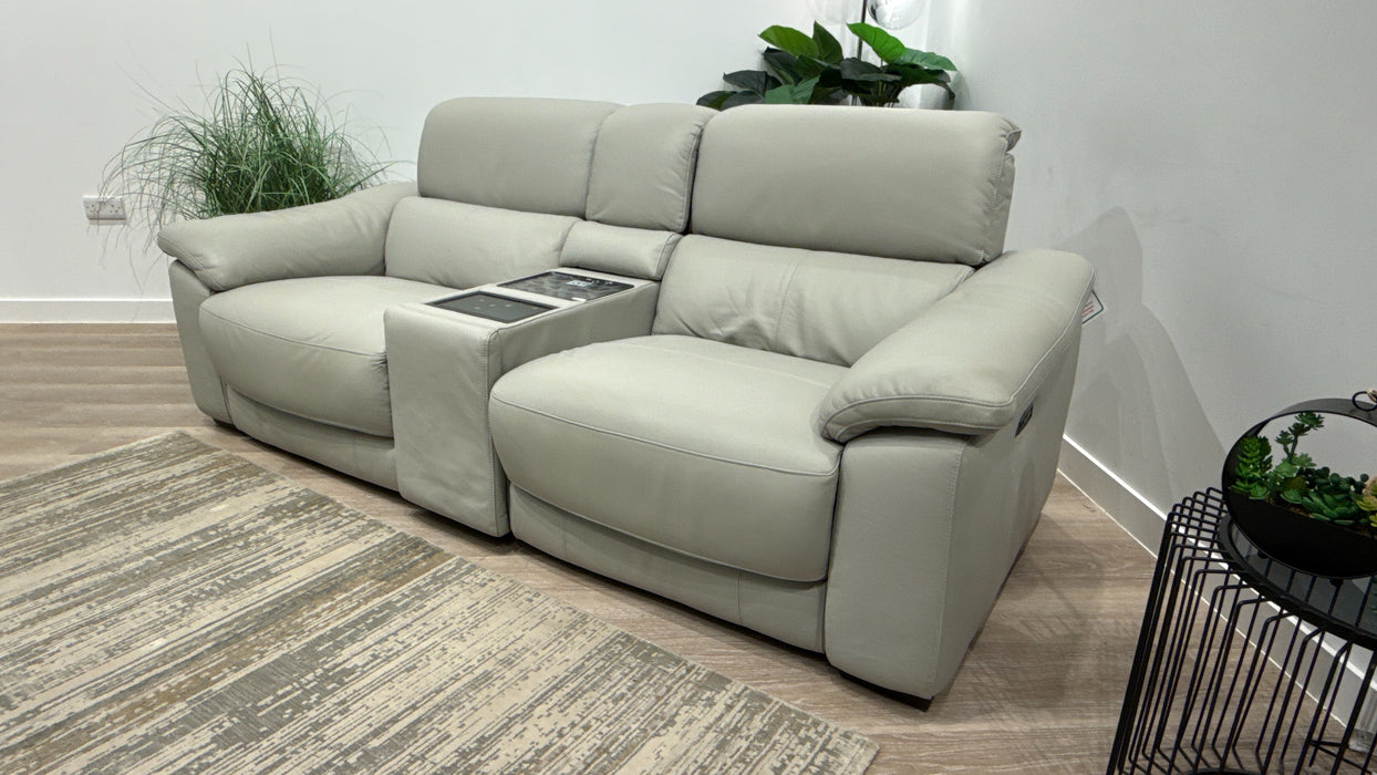 Sofology Elevate 2.5 Seater leather Sofa Power Recliner, Screen Console, Power Hdrst, Heated Seats, Lumbar + Speakers