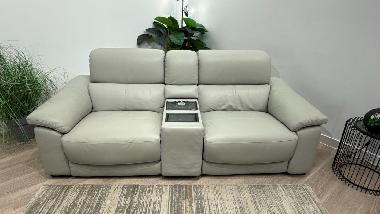 Sofology Elevate 2.5 Seater leather Sofa Power Recliner, Screen Console, Power Hdrst, Heated Seats, Lumbar + Speakers