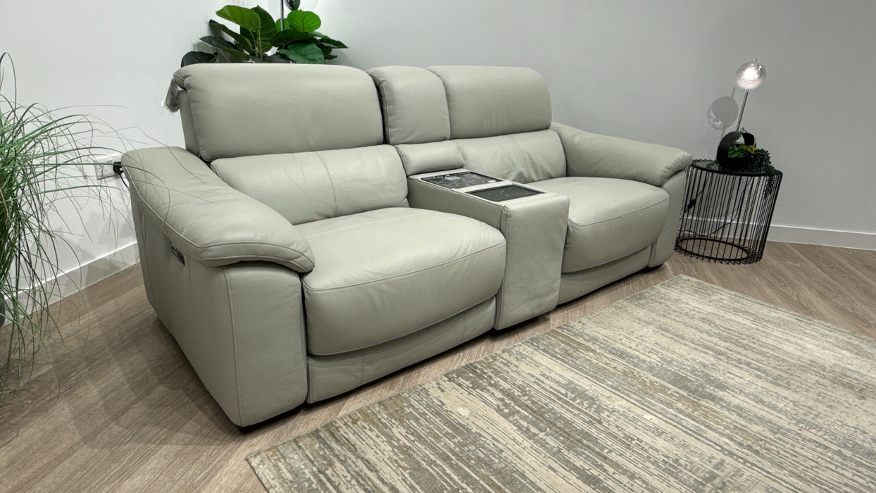 Sofology Elevate 2.5 Seater leather Sofa Power Recliner, Screen Console, Power Hdrst, Heated Seats, Lumbar + Speakers