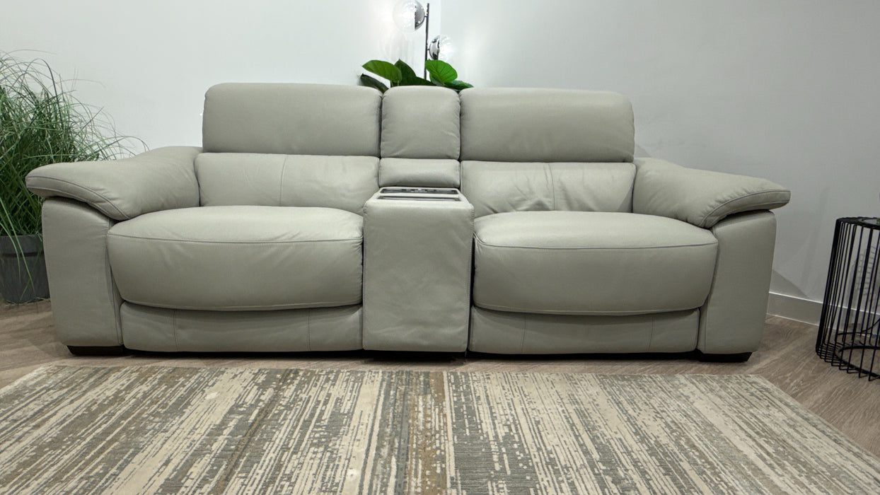 Sofology Elevate 2.5 Seater leather Sofa Power Recliner, Screen Console, Power Hdrst, Heated Seats, Lumbar + Speakers