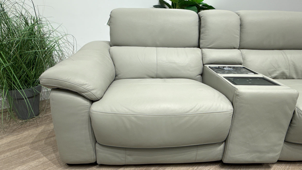 Sofology Elevate 2.5 Seater leather Sofa Power Recliner, Screen Console, Power Hdrst, Heated Seats, Lumbar + Speakers